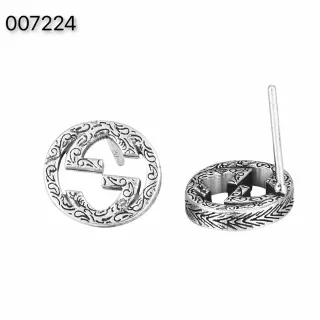 Gucci GG Marmont Silver Circular Stud Interlocking G Logo Earrings