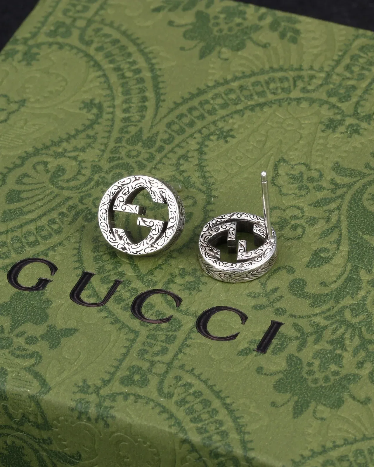 Gucci GG Marmont Silver Circular Stud Interlocking G Logo Earrings 3