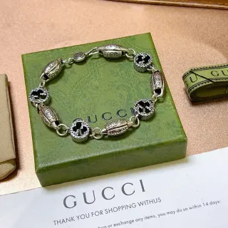 Gucci GG Motif Engraved Silver-Tone Bracelet