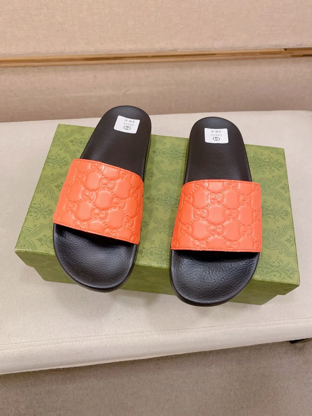 Gucci GG Slide Black Red Quilted Motif Strap Molded Rubber Sole Slippers 4