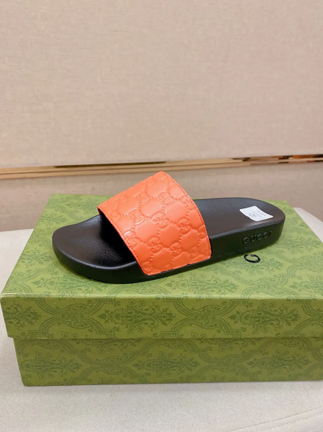 Gucci GG Slide Black Red Quilted Motif Strap Molded Rubber Sole Slippers 13