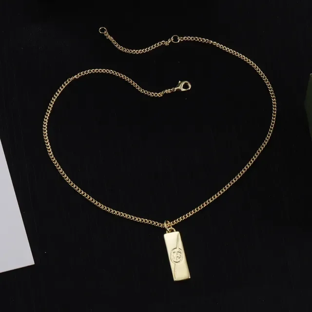 Gucci Gold Chain Rectangular Pendant Necklace 6