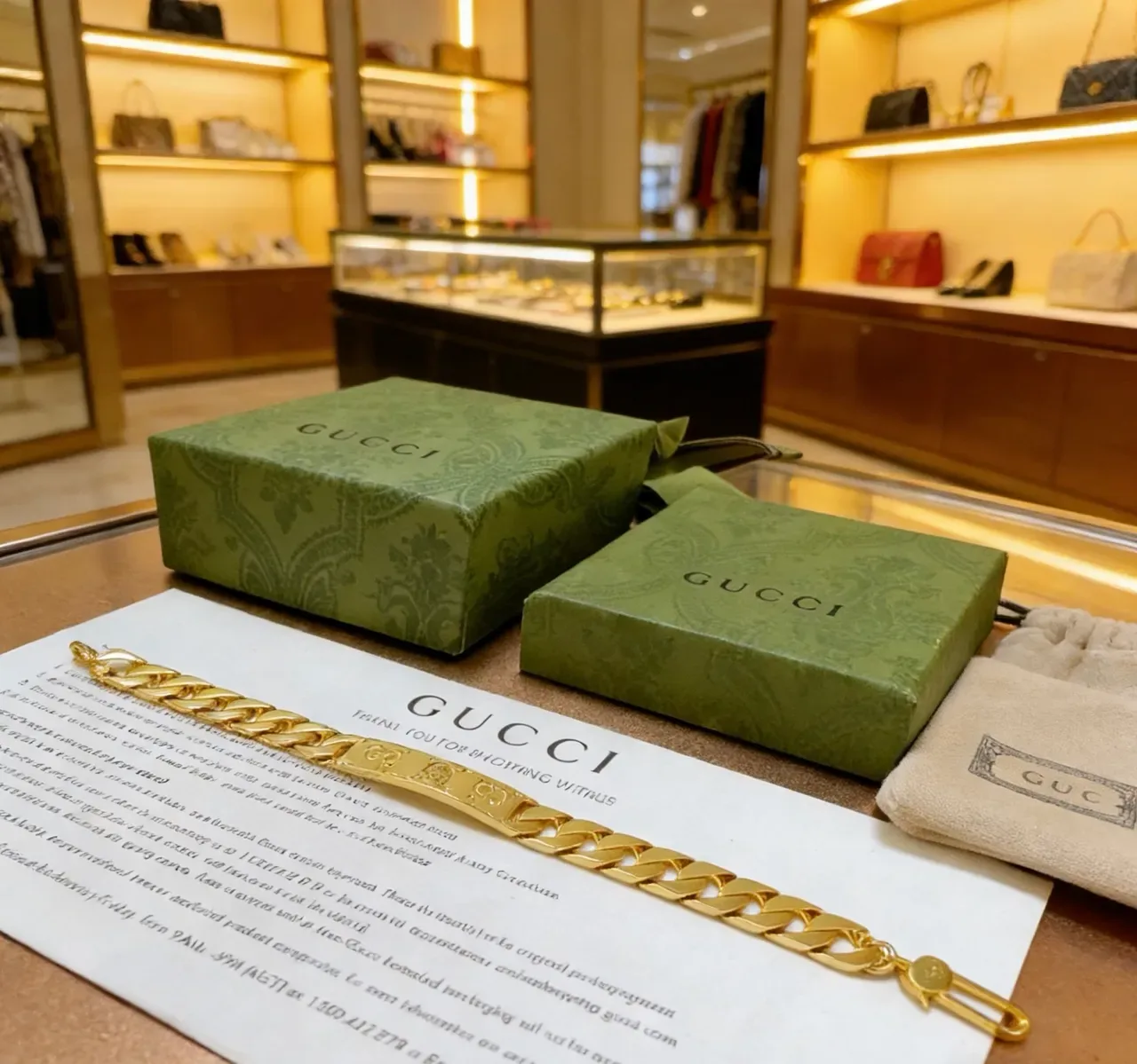 Gucci Gold Curb-Link Chain Engraved Central Plaque Bracelet 3
