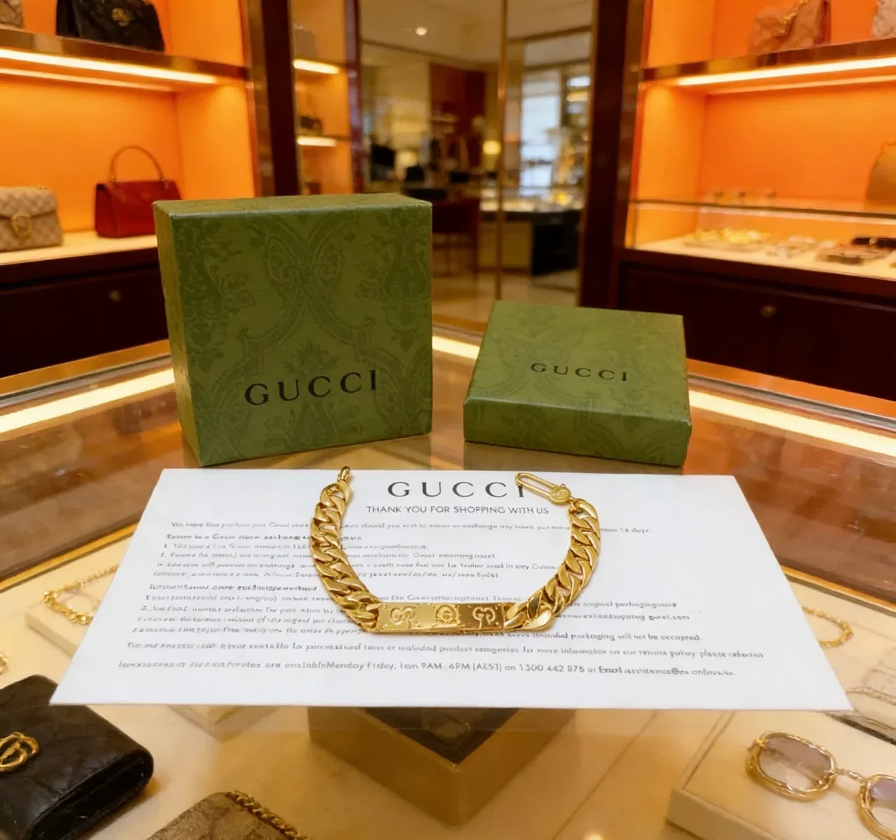 Gucci Gold Curb-Link Chain Engraved Central Plaque Bracelet 9