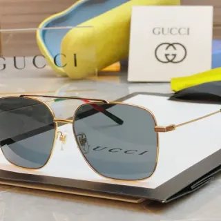 Gucci Gold Green Aviator-Inspired Metal Sunglasses