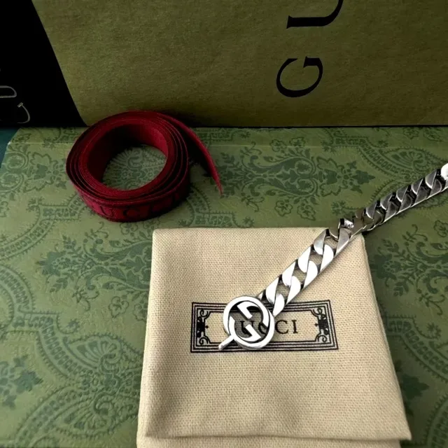 Gucci Cinto de couro corrente chunky curb-link dourada e prateada fivela G entrelaçada 4