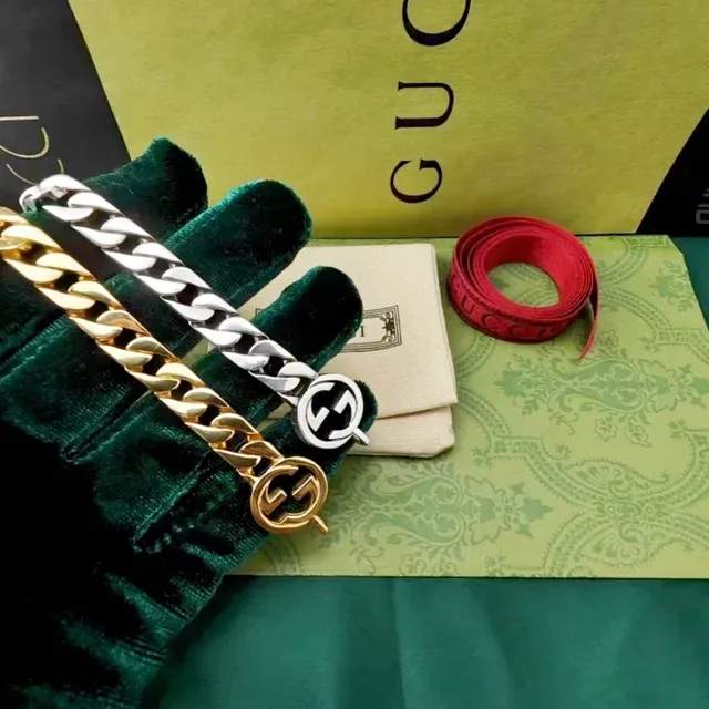 Gucci Cinto de couro corrente chunky curb-link dourada e prateada fivela G entrelaçada 6