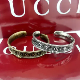 Gucci Gold Silver Interlocking G Motif Rope-Edge Border Bracelet