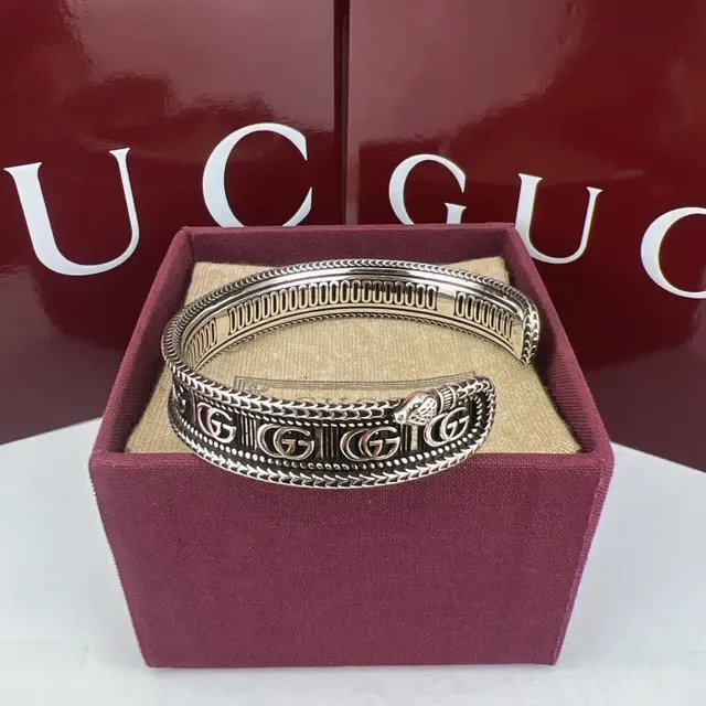 Gucci Gold Silver Interlocking G Motif Rope-Edge Border Bracelet 5