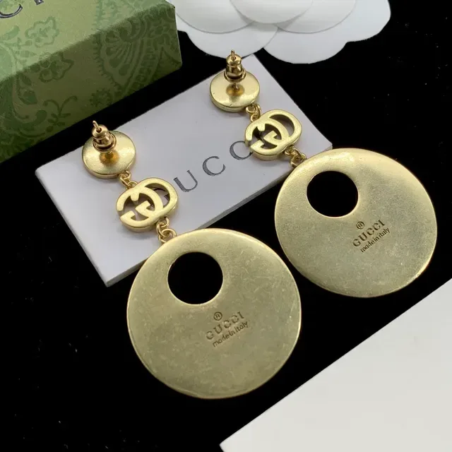 Gucci Gold Silver Textured Disc Earrings 6