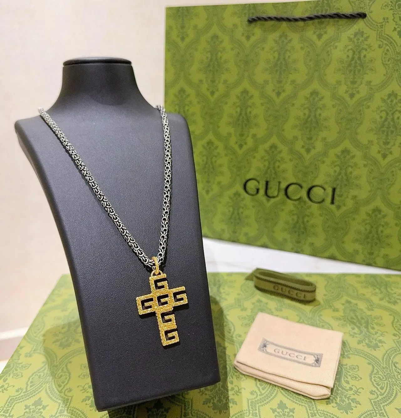 Gucci Gold-Tone Interlocking-G Cross Pendant Necklace 5