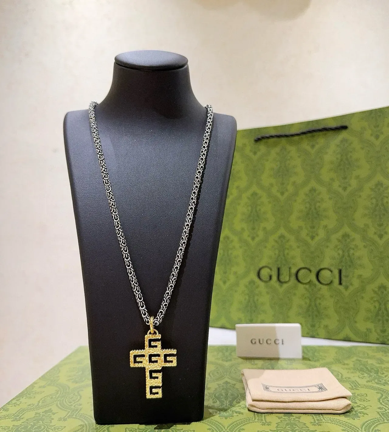 Gucci Gold-Tone Interlocking-G Cross Pendant Necklace 9