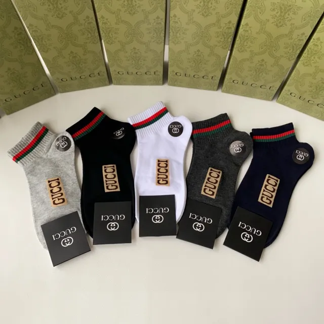 Gucci Chaussettes Gris Vert à la Cheville avec ourlet côtelé 2