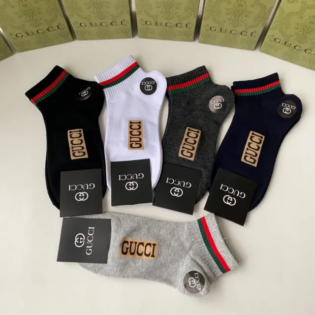Gucci Chaussettes Gris Vert à la Cheville avec ourlet côtelé 3