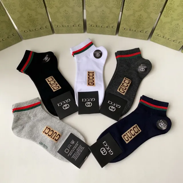 Gucci Chaussettes Gris Vert à la Cheville avec ourlet côtelé 4