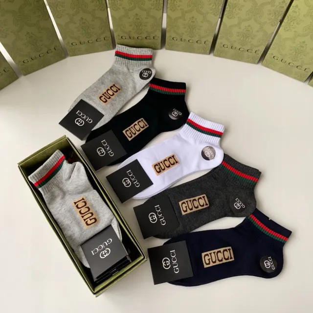 Gucci Chaussettes Gris Vert à la Cheville avec ourlet côtelé 5