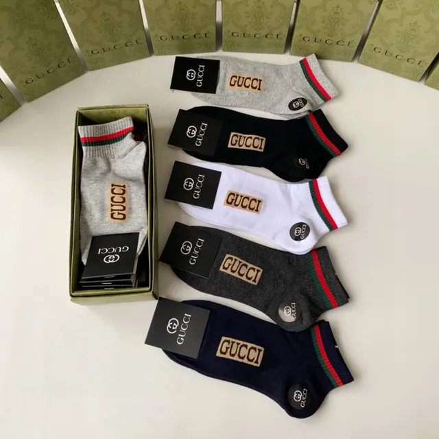 Gucci Chaussettes Gris Vert à la Cheville avec ourlet côtelé 6