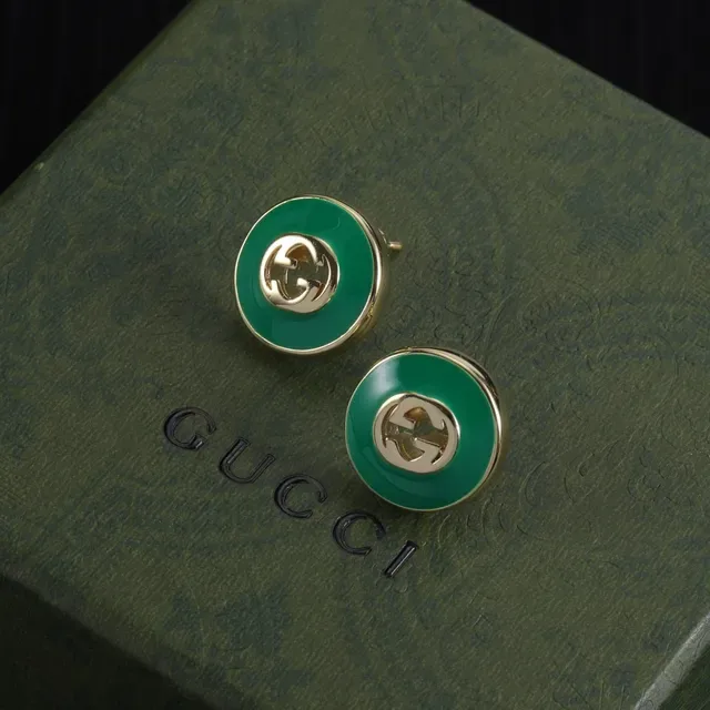 Gucci Green Gold Circular Enamel Pendant Interlocking G Logo Necklace 6