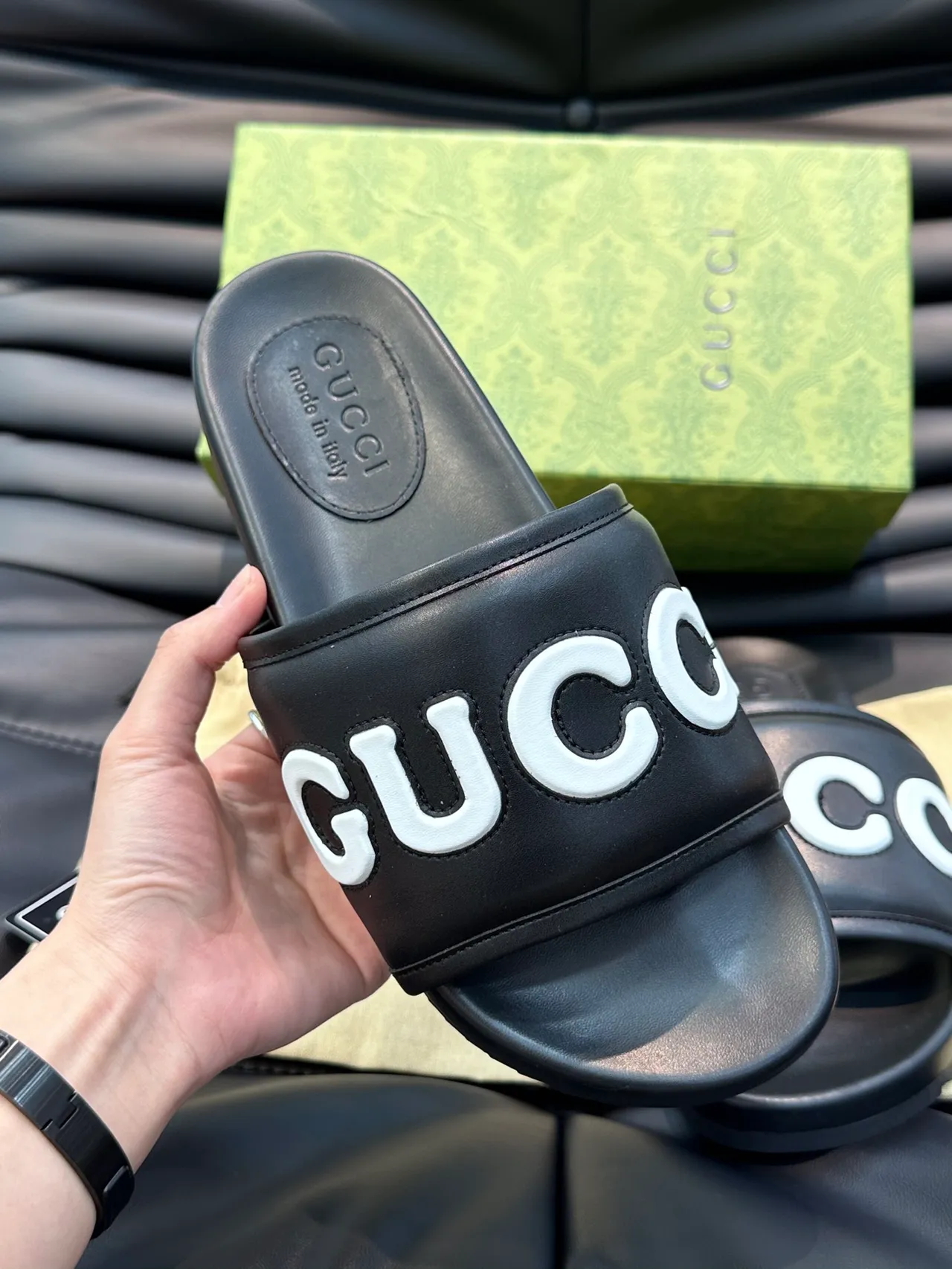 Gucci Vert et Rouge Logo-Strap Semelle Moldée Chaussons 6