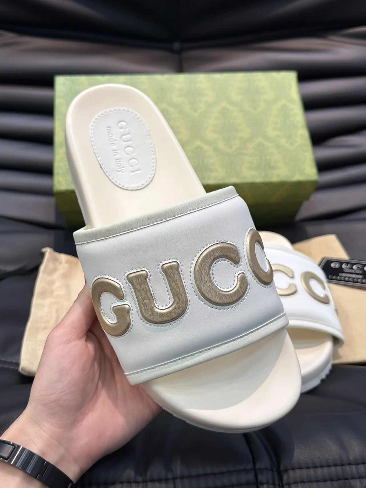 Gucci Vert et Rouge Logo-Strap Semelle Moldée Chaussons 9