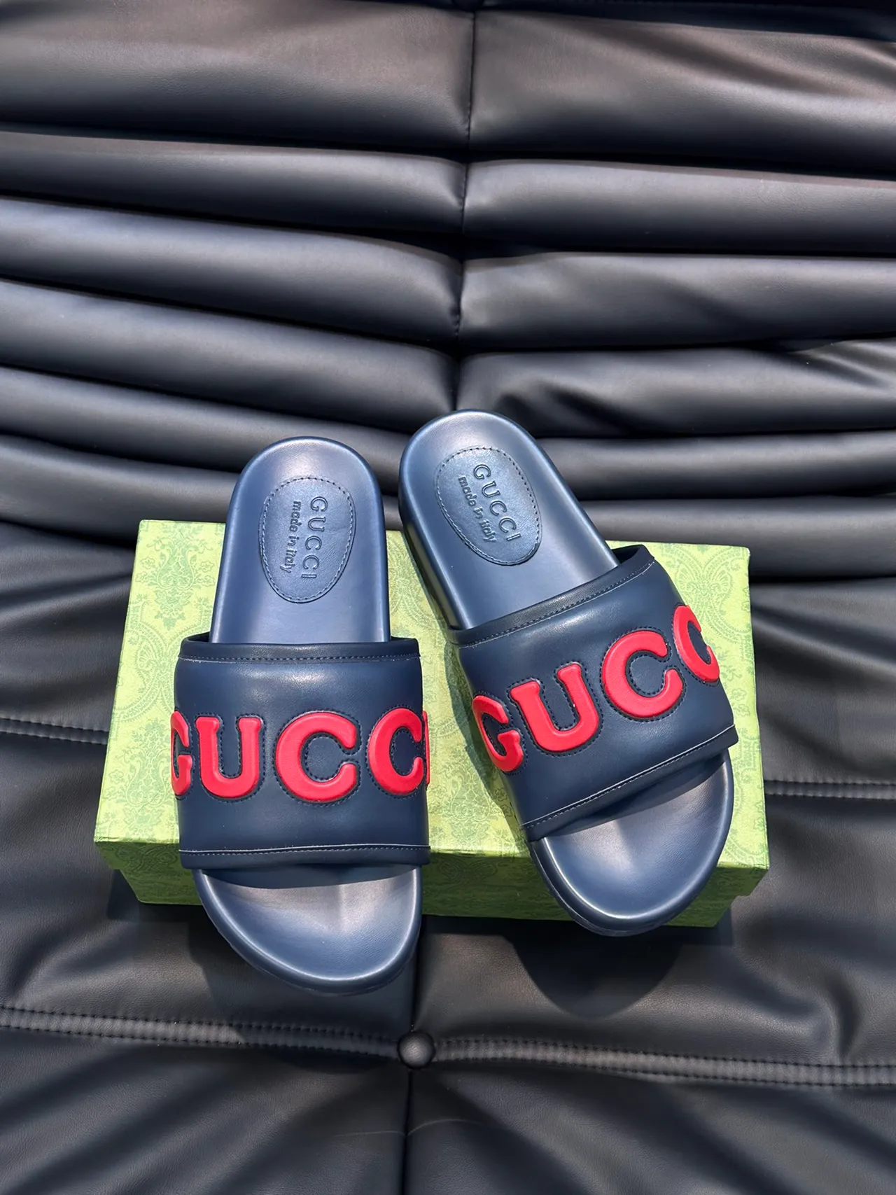 Gucci Vert et Rouge Logo-Strap Semelle Moldée Chaussons 13