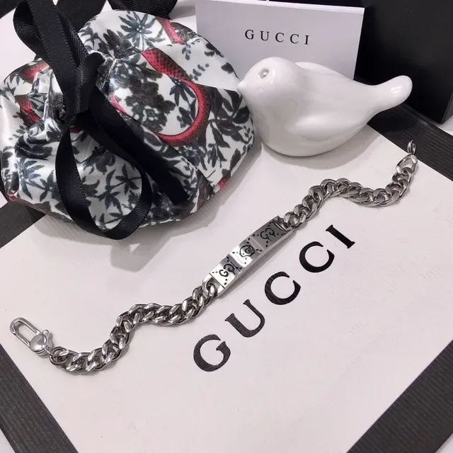 Gucci GucciGhost Polished Silver Curb Chain Bracelet 2