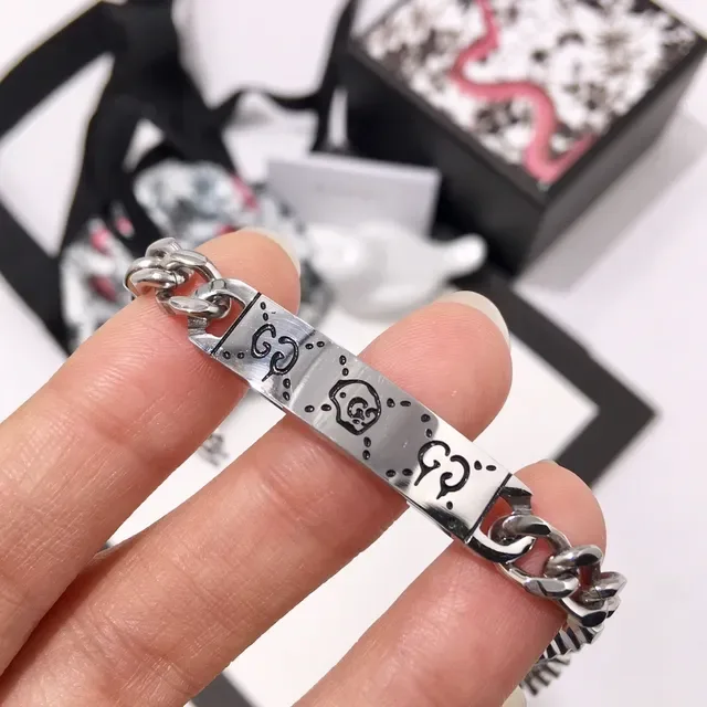 Gucci GucciGhost Polished Silver Curb Chain Bracelet 5