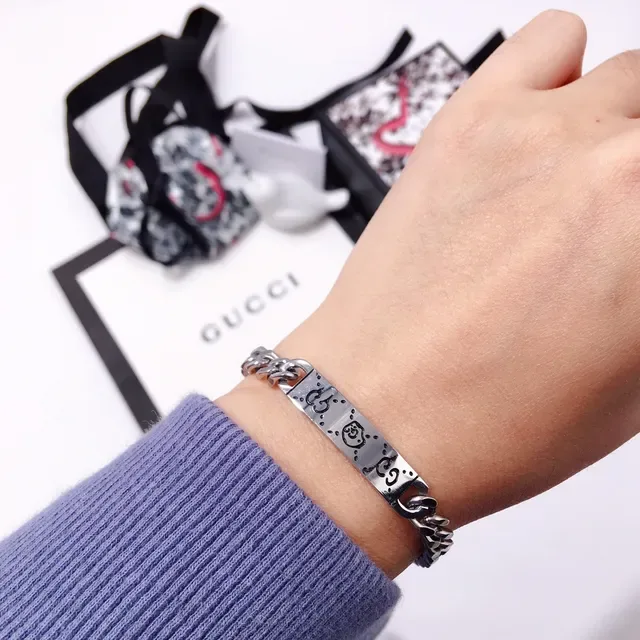 Gucci GucciGhost Polished Silver Curb Chain Bracelet 7