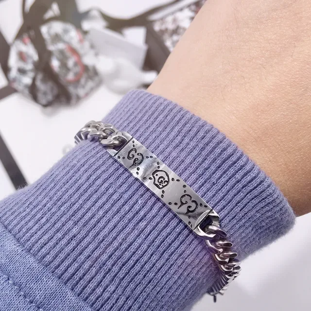 Gucci GucciGhost Polished Silver Curb Chain Bracelet 8