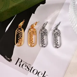 Gucci Guccy Logo Oval Hoop Dangling Earrings