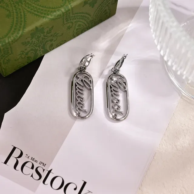 Gucci Guccy Logo Oval Hoop Dangling Earrings 5