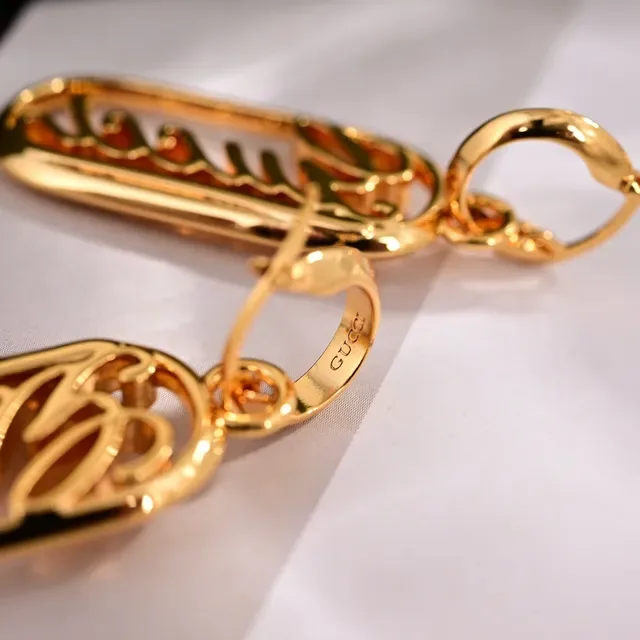 Gucci Guccy Logo Oval Hoop Dangling Earrings 6