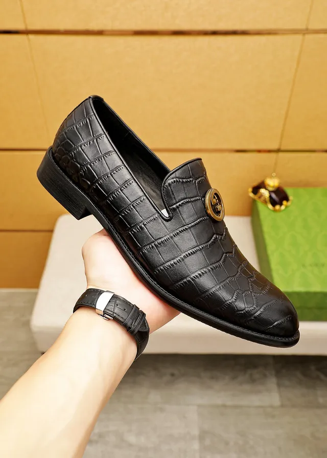 Gucci Horsebit 1955 Black Crocodile-Embossed Leather Loafers 7