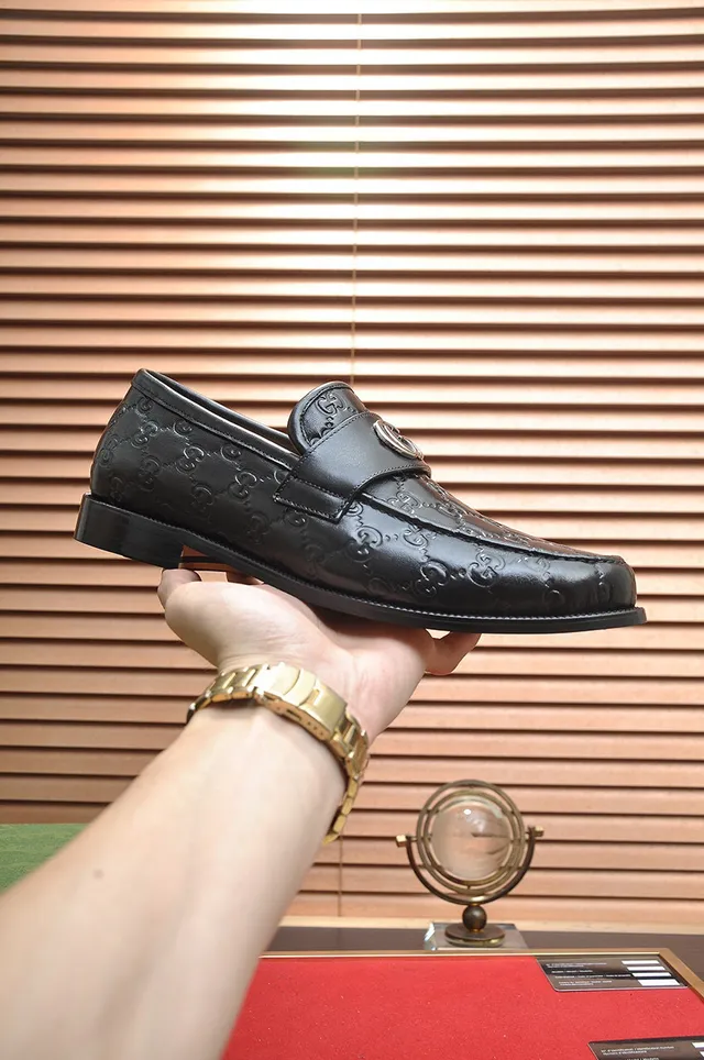 Gucci Horsebit 1955 Black Embossed GG Loafers 7