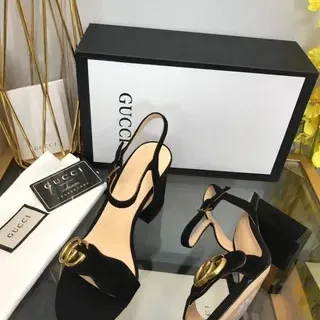 Gucci Horsebit 1955 Black Gold Slingback Suede-Like Block Heel