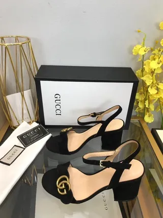 Gucci Horsebit 1955 Noir Or Slingback Similicuir Talon Bloc 6