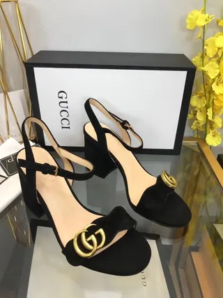 Gucci Horsebit 1955 Noir Or Slingback Similicuir Talon Bloc 8