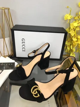 Gucci Horsebit 1955 Noir Or Slingback Similicuir Talon Bloc 9