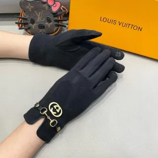 Gucci Horsebit 1955 Black Gold Suede-Like Material Interlocking G Buckle Leather Gloves