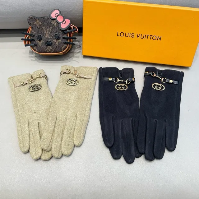 Gucci Horsebit 1955 Black Gold Suede-Like Material Interlocking G Buckle Leather Gloves 2