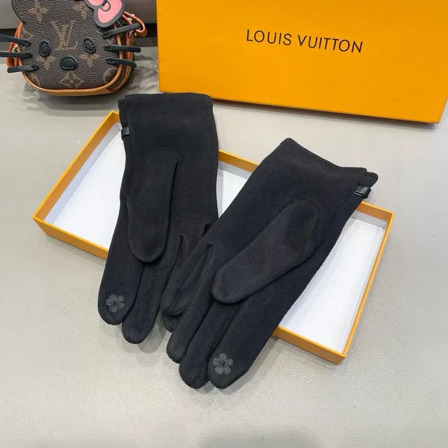 Gucci Horsebit 1955 Black Gold Suede-Like Material Interlocking G Buckle Leather Gloves 6