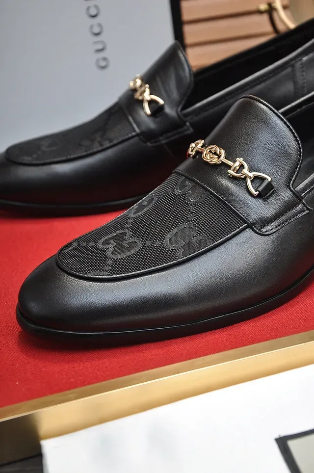 Gucci Horsebit 1955 Black Leather and GG Canvas Loafers 2