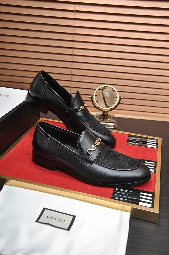 Gucci Horsebit 1955 Black Leather and GG Canvas Loafers 4