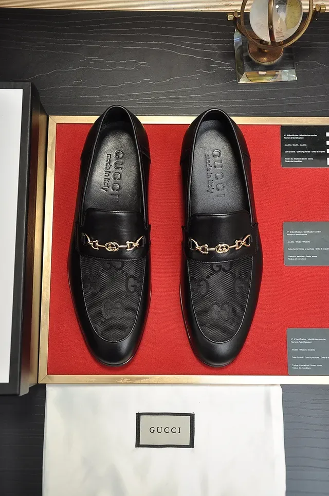 Gucci Horsebit 1955 Black Leather and GG Canvas Loafers 5