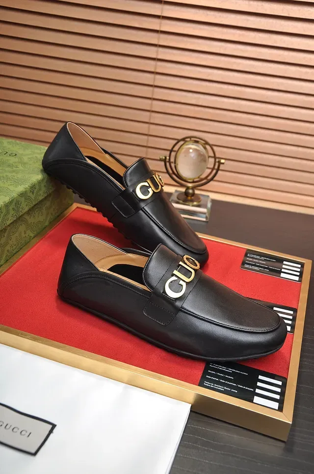 Gucci Horsebit 1955 Black Leather Gold Strap Loafers 5