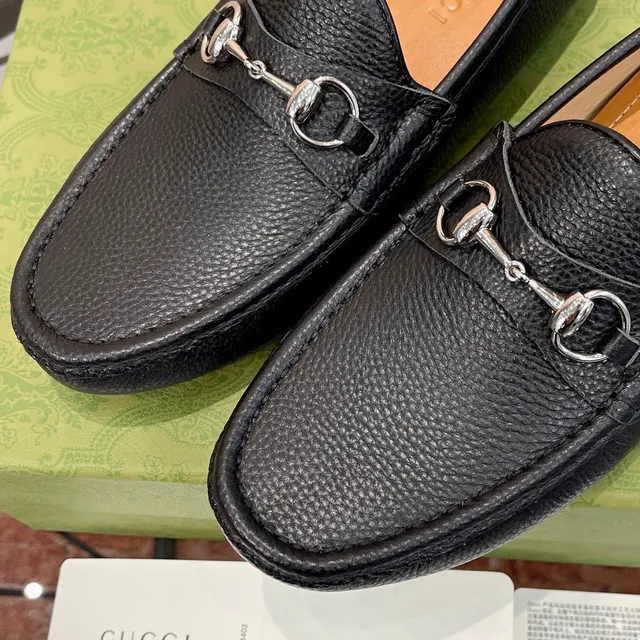 Gucci Horsebit 1955 Black Pebbled Leather Loafers 8