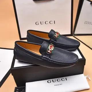 Gucci Horsebit 1955 Black Pebbled Leather Web Stripe Loafers