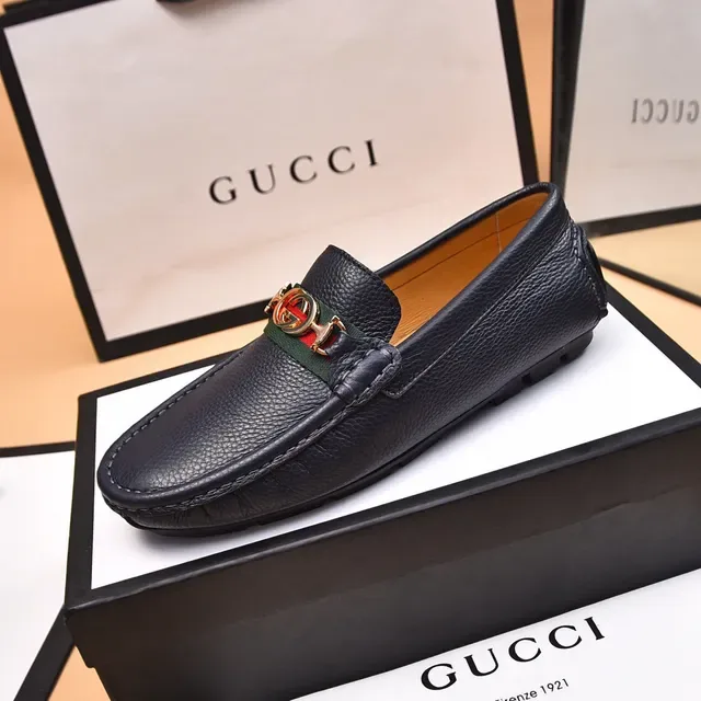 Gucci Horsebit 1955 Black Pebbled Leather Web Stripe Loafers 6