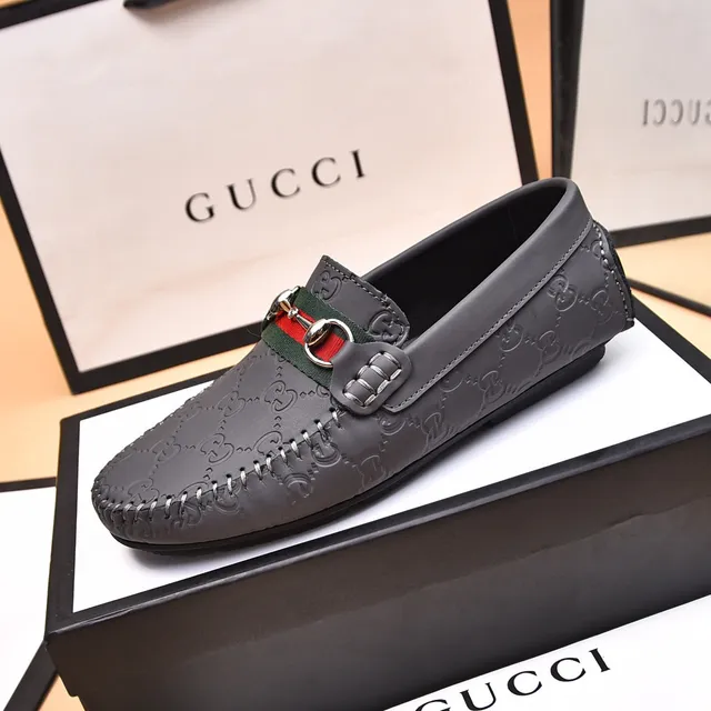 Gucci Horsebit 1955 Gray Red Embossed GG Monogram Buckle Loafer 6
