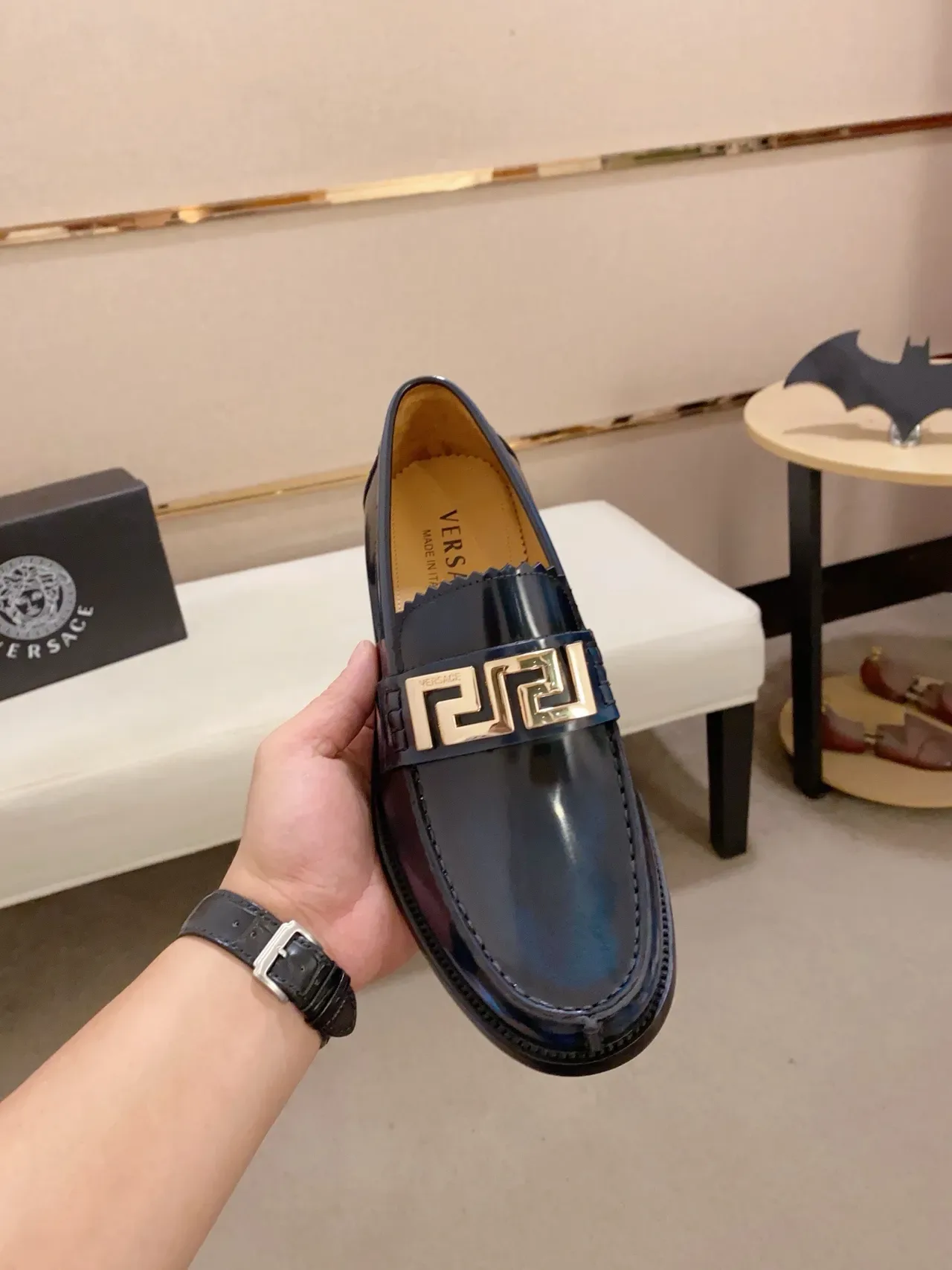 Gucci Horsebit 1955 Navy Blue Gold Buckle Loafers 5